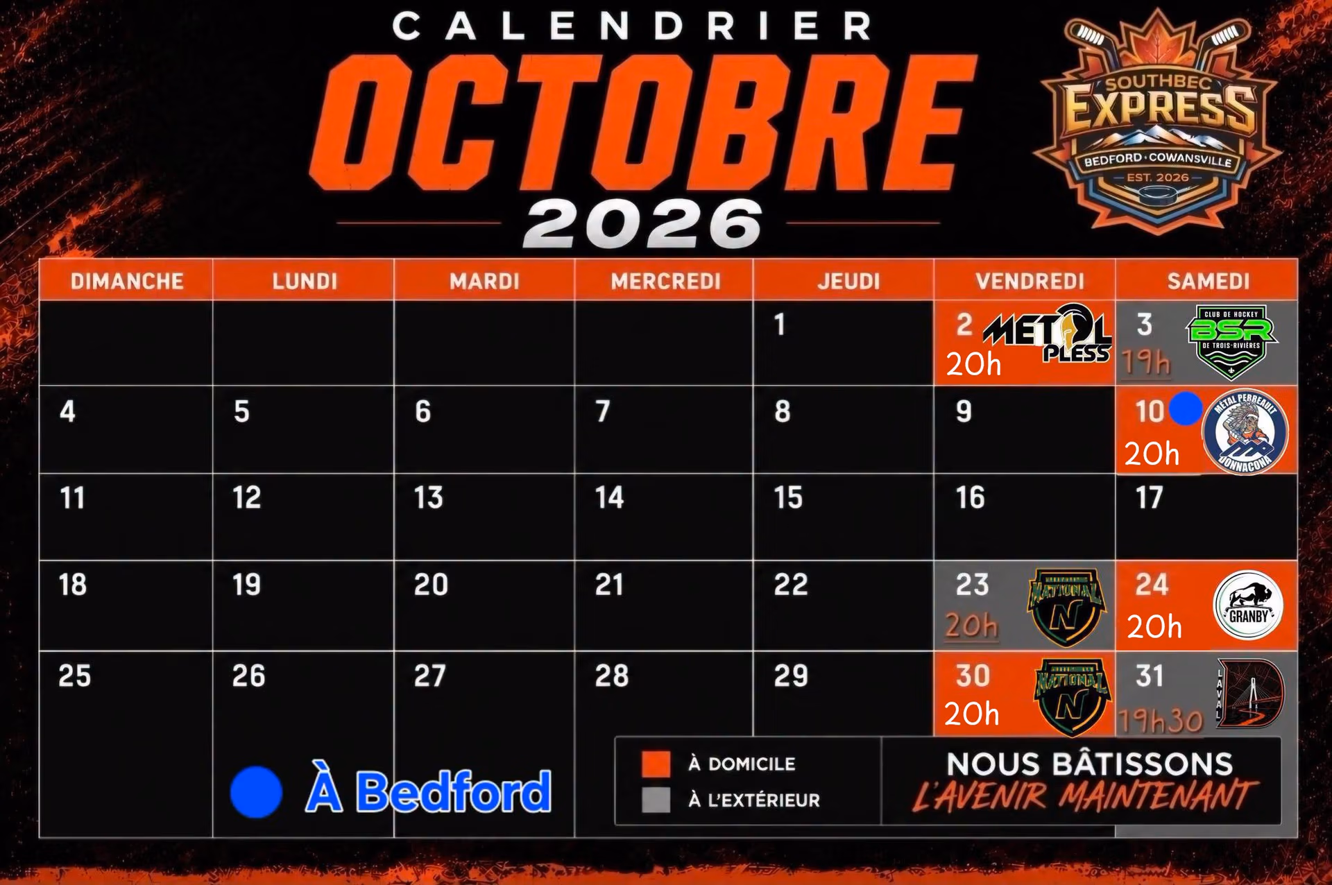 calendrier octobre 2026